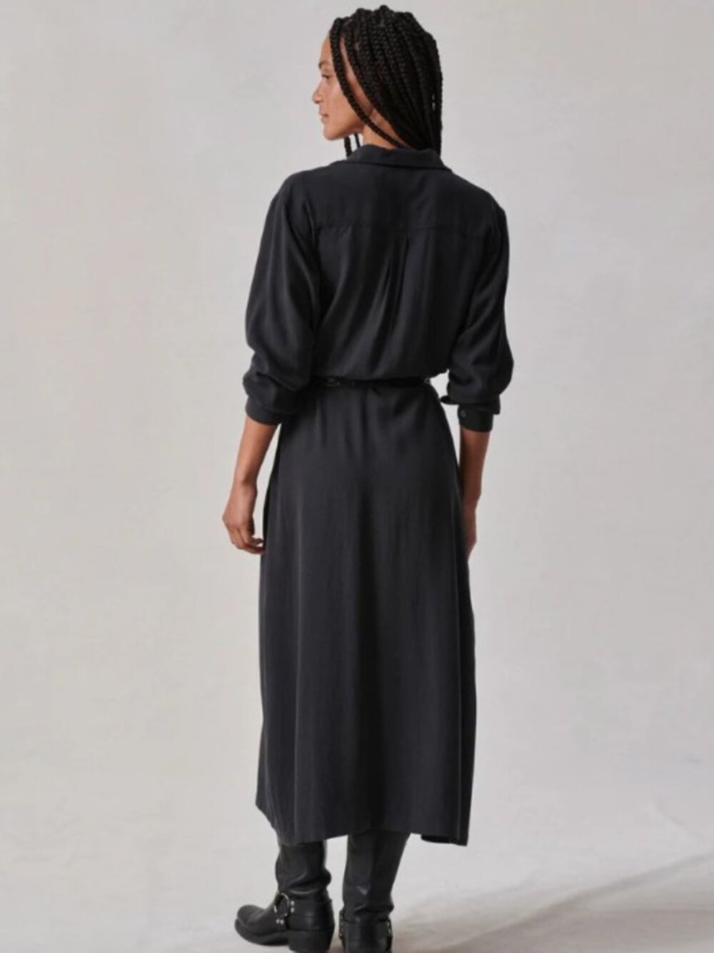 Buck Mason Silken Twill Shirt Dress - Soft Black - Small - Picture 3 of 3